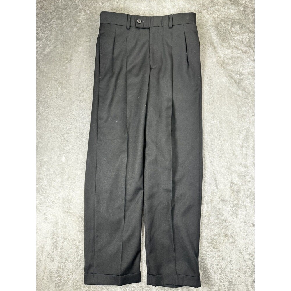 J. Ferrar Mens Dress Pants 29x30 Black Polyester Regular Front Pleated Fit